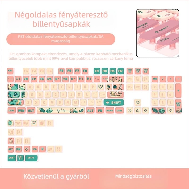 Pink Dragon SA profil billentyűsapkák, átlátszó négy oldalról, PBT szublimáció, testreszabható, ötoldalas gravírozás, 125 billentyűs készlet