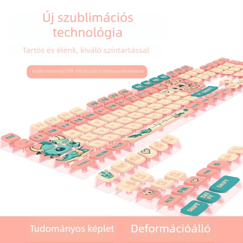 Pink Dragon SA profil billentyűsapkák, átlátszó négy oldalról, PBT szublimáció, testreszabható, ötoldalas gravírozás, 125 billentyűs készlet