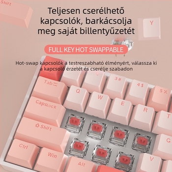 Red Fury H68 Sakura téma, három üzemmódos RGB billentyűzet Bluetooth vezeték nélküli, kék kapcsolókkal, hot-swappable