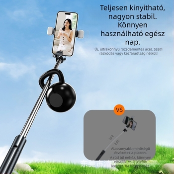 Bluetoothos mobiltelefonhoz való önfotó pálca, kompakt mindent egyben stabilizációval, kihúzható tripóval és LED világítással, távirányítóval