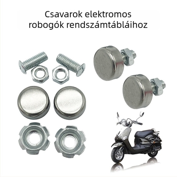 Motorkerékpár rendszámtábla antiforgató csavarok készlet keretcsattal és szerelés sapkával – módosító kiegészítők