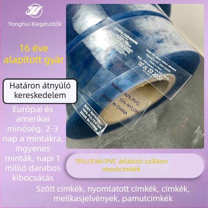 Átlátszó EVA hőprés címke ruházathoz, átlátszó PVC puha szilikon címke varráshoz, mosható címke