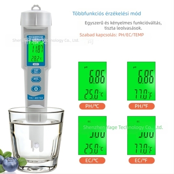 3-in-1 vízminőség-ellenőrző eszköz, pH/EC és TDS-986, tollformájú hordozható detektor