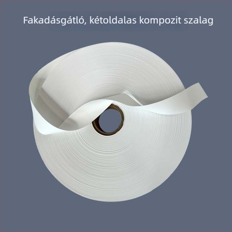 Fehér kétoldalas kompozit szalag mosási címkékhez nyomtatott címkékkel és fehér üres tekercs