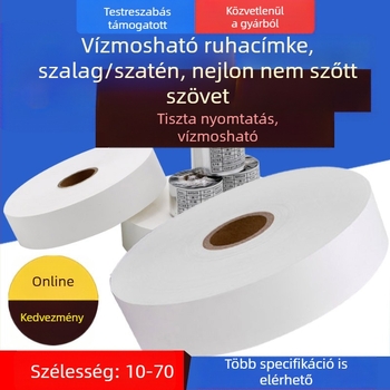 Nylon szatén mosási címkék üresen ruhákhoz nyomtatáshoz, tekercsek szélessége 20–40 mm, hosszúság 200 m