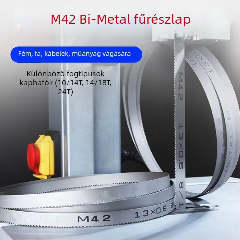 M42 bi-metál szalagfűrész penge, 13 mm és 19 mm szélesség, fémek és rozsdamentes acél vágására gépeken