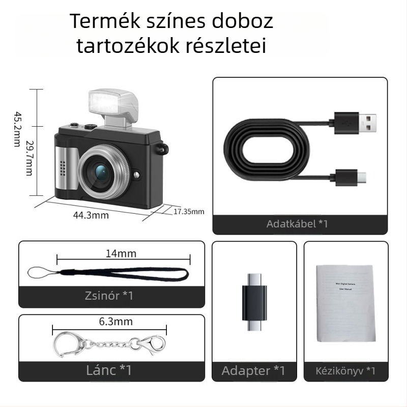 Retro stílusú mini kamera, 1080P HD videó és fényképezés, beépített vaku, mini CCD kamera