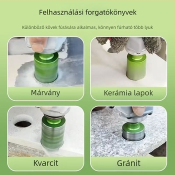 Sarokcsiszoló recézett fogú tárcsával száraz fúráshoz kerámia- és vitrifikált csempéken, valamint kőn; gyémánt bevonatú fúró; csiszolás és polírozás; univerzális lyuknyitó eszköz