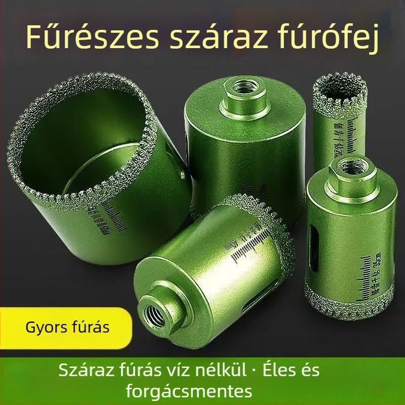 Sarokcsiszoló recézett fogú tárcsával száraz fúráshoz kerámia- és vitrifikált csempéken, valamint kőn; gyémánt bevonatú fúró; csiszolás és polírozás; univerzális lyuknyitó eszköz