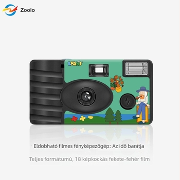 Egyszer használható filmkamera illusztrációkkal, „Az idő barátai” fekete-fehér, 18 felvétel, vakuval