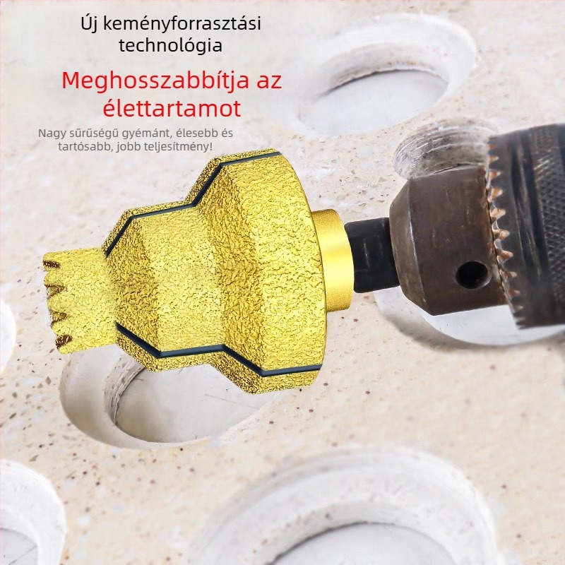 Gyémántos csempe lyukbővítő brazált fogakkal; élkiegyenlítés és élmegmunkálás szögcsiszolóhoz – szerszám többszörös rétegeket tartalmazó lyukakhoz