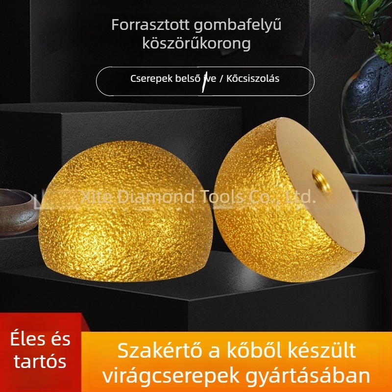 Gyémánt élű csiszolókorong kőhöz, kavicsokhoz és virágcserepekhez, gombafejű csiszolókorong szögben történő használatra, csiszolás és polírozás