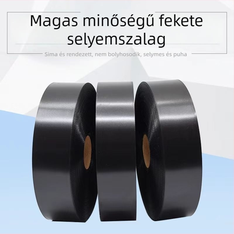 Fekete egyoldalas szatén mosási címke szalag, nyomtatható, 200 m/tekercs