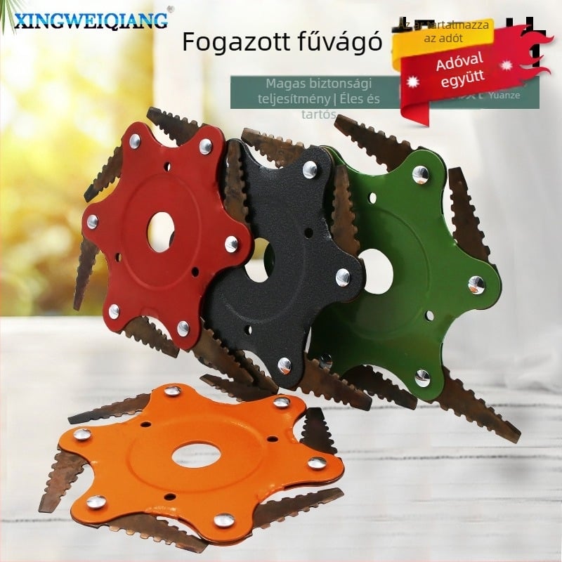 Hat penge fogazott fűnyíró kés, ciklonos dizájn