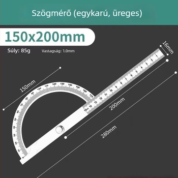 Universalis rozsdamentes acél szögmérő vonalzó faipari felhasználásra, rendkívül precíz szögmérés félkörös skálával