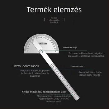 Universalis rozsdamentes acél szögmérő vonalzó faipari felhasználásra, rendkívül precíz szögmérés félkörös skálával