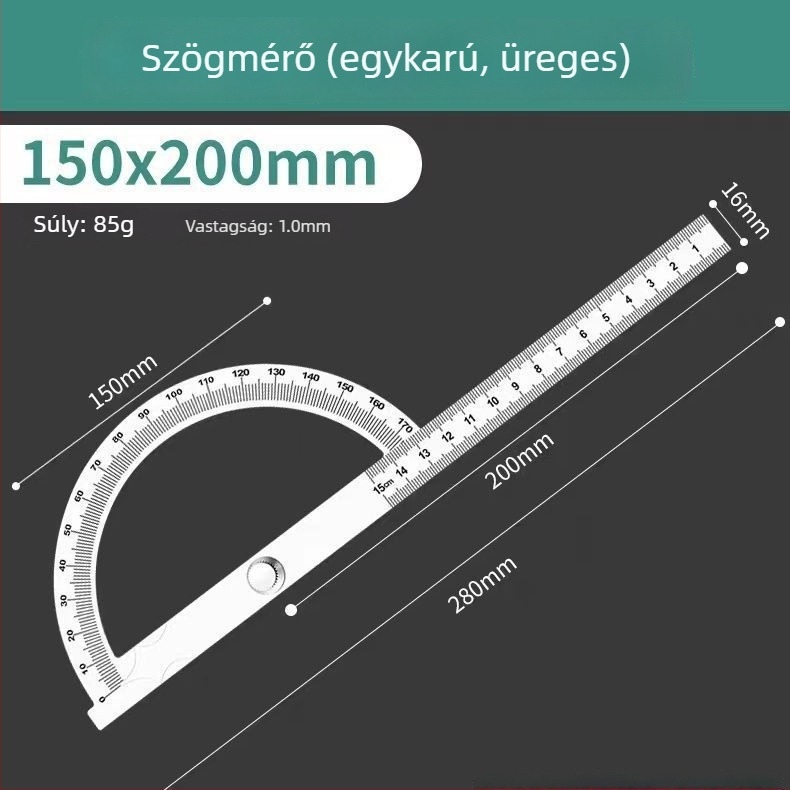 Universalis rozsdamentes acél szögmérő vonalzó faipari felhasználásra, rendkívül precíz szögmérés félkörös skálával
