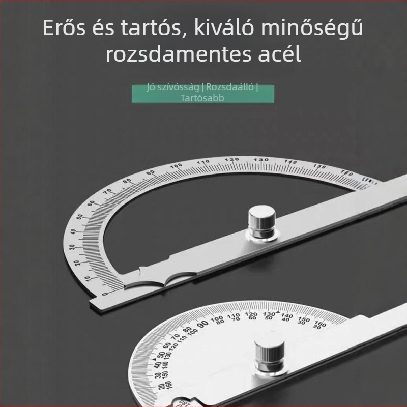 Universalis rozsdamentes acél szögmérő vonalzó faipari felhasználásra, rendkívül precíz szögmérés félkörös skálával