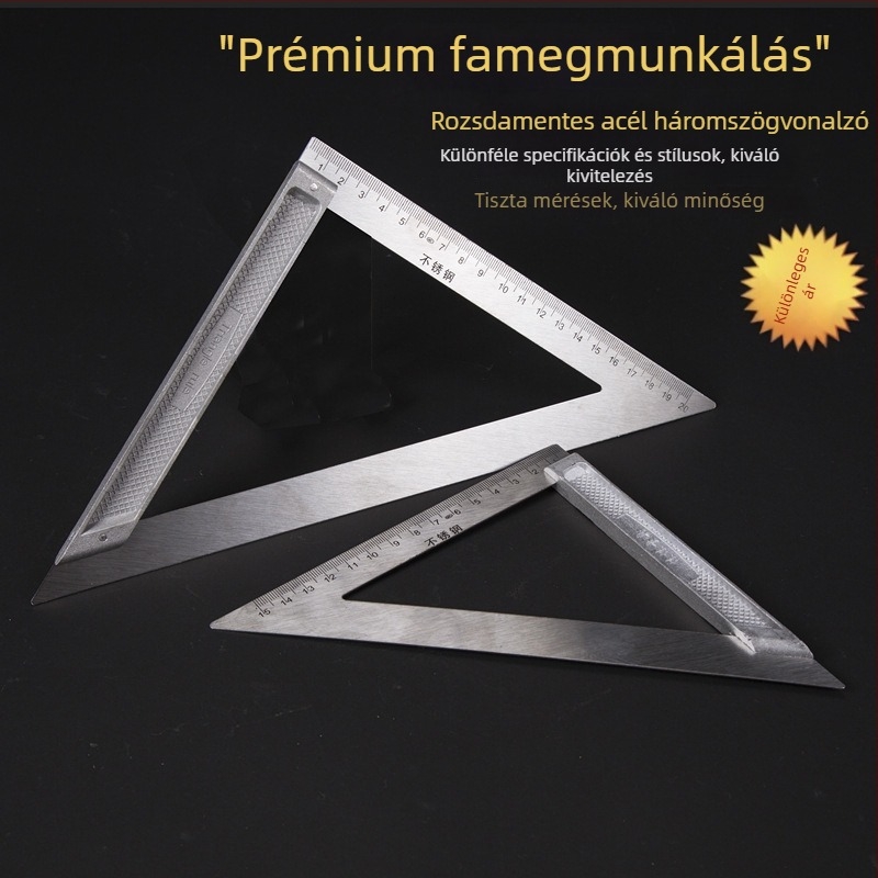 Rozsdamentes acélból készült 45°-os szögmérő és háromszögvonalzó, 150/200 mm, mérőeszköz