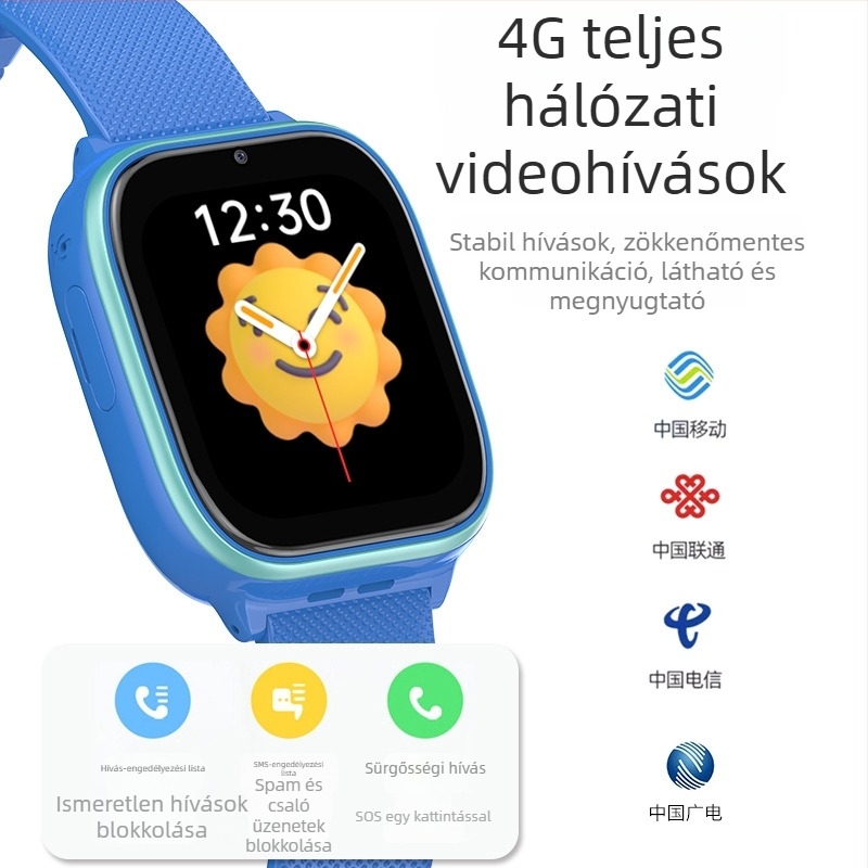 Gyerekeknek készült 4G-s okosóra, kék, GPS nyomkövetés, SIM-kártya foglalat