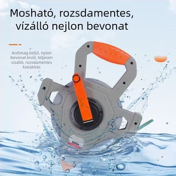 Nylon bevonat acél mérőszalag, 50 m, mérőeszköz építőipari környezethez, rozsdamentes és tartós