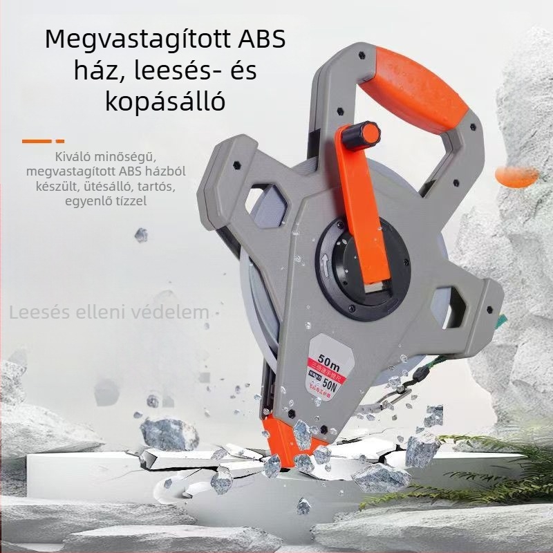 Nylon bevonat acél mérőszalag, 50 m, mérőeszköz építőipari környezethez, rozsdamentes és tartós