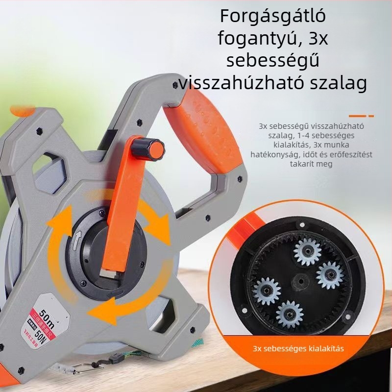 Nylon bevonat acél mérőszalag, 50 m, mérőeszköz építőipari környezethez, rozsdamentes és tartós