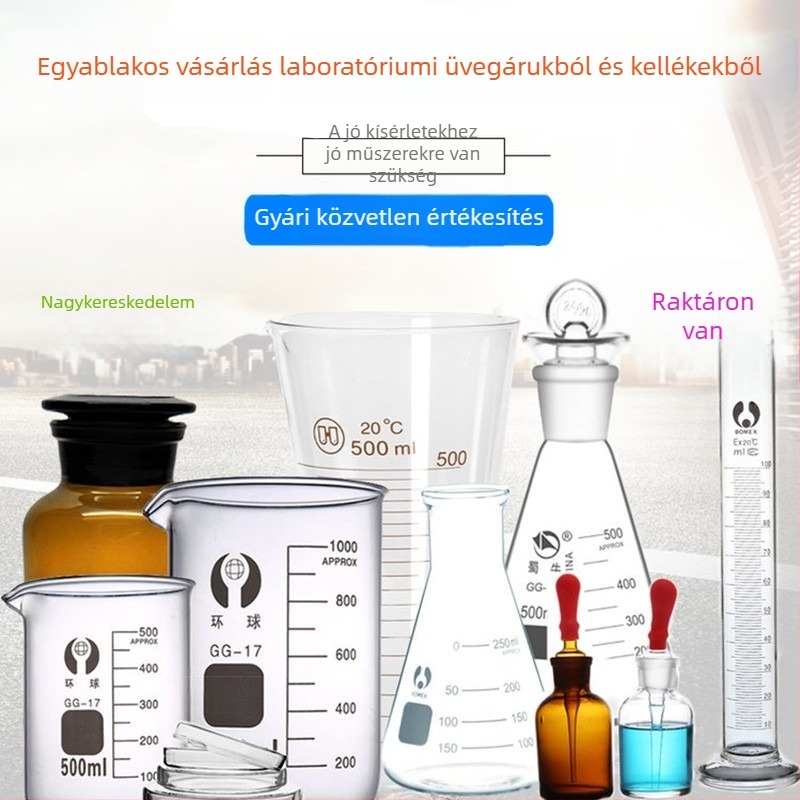 Gömbölyűtalpú üvegkolbák, lapos nyakkal, 50 ml-től 10 000 ml-ig.