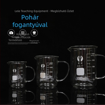 Fogantyúval ellátott üvegpohár, 250 ml/500 ml/1000 ml, nagy hőállóságú, laboratóriumi használatra