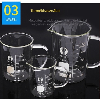Fogantyúval ellátott üvegpohár, 250 ml/500 ml/1000 ml, nagy hőállóságú, laboratóriumi használatra