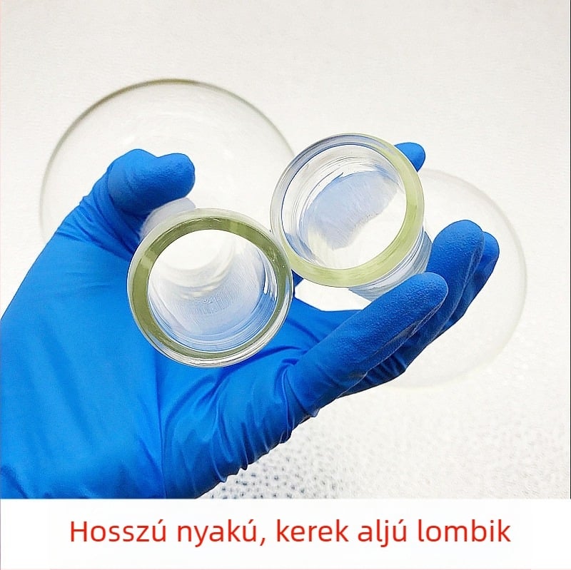 Hosszú nyakú üvegből készült gömbölyű aljú kolba, egynyakú, 250/500 ml