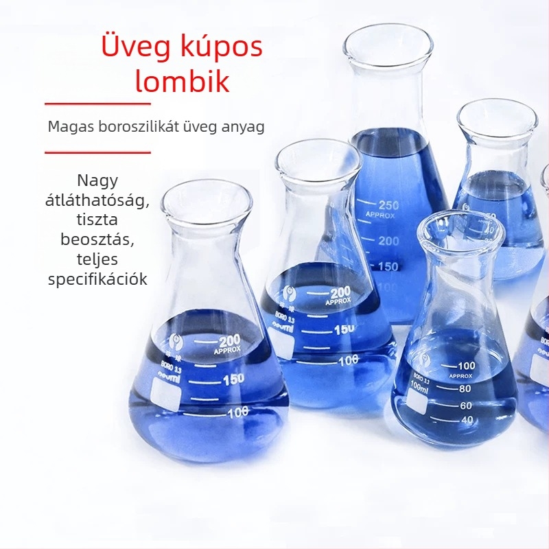 Üveg háromszög alakú palack laboratóriumi oktatáshoz, nagy hőállóságú