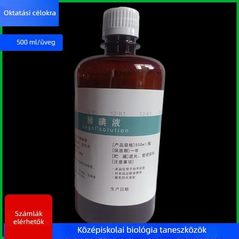 Hígított jódoldat 100/500 ml-es üvegben, kísérleti sejtekhez: hagyma epitélium, ideiglenes slide- festés fiziológiás sóoldatban