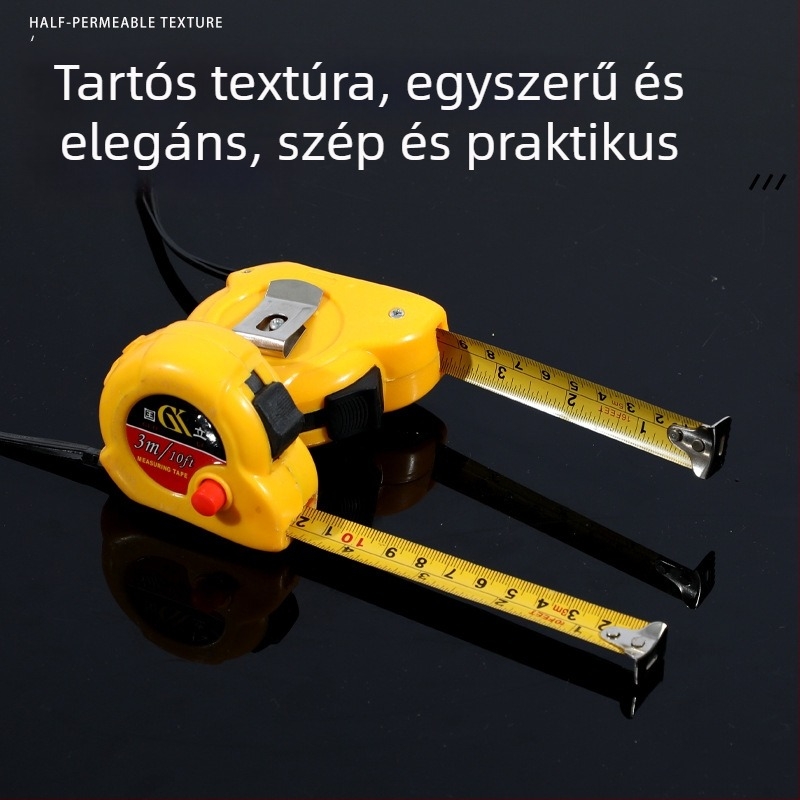 3m/5m acél mérőszalag sárga tokban, kopásálló, háztartási és építkezési használatra