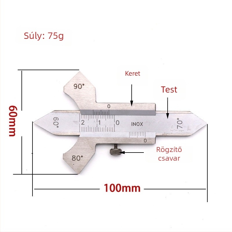 Varratellenőrző vonalzó, fillet varratmérő és vernier, 0-20 mm