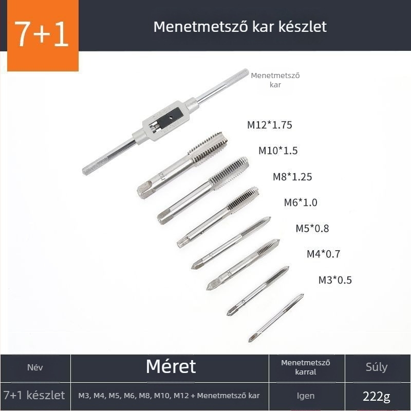 8 részes menetkivágó készlet fémmegmunkáláshoz