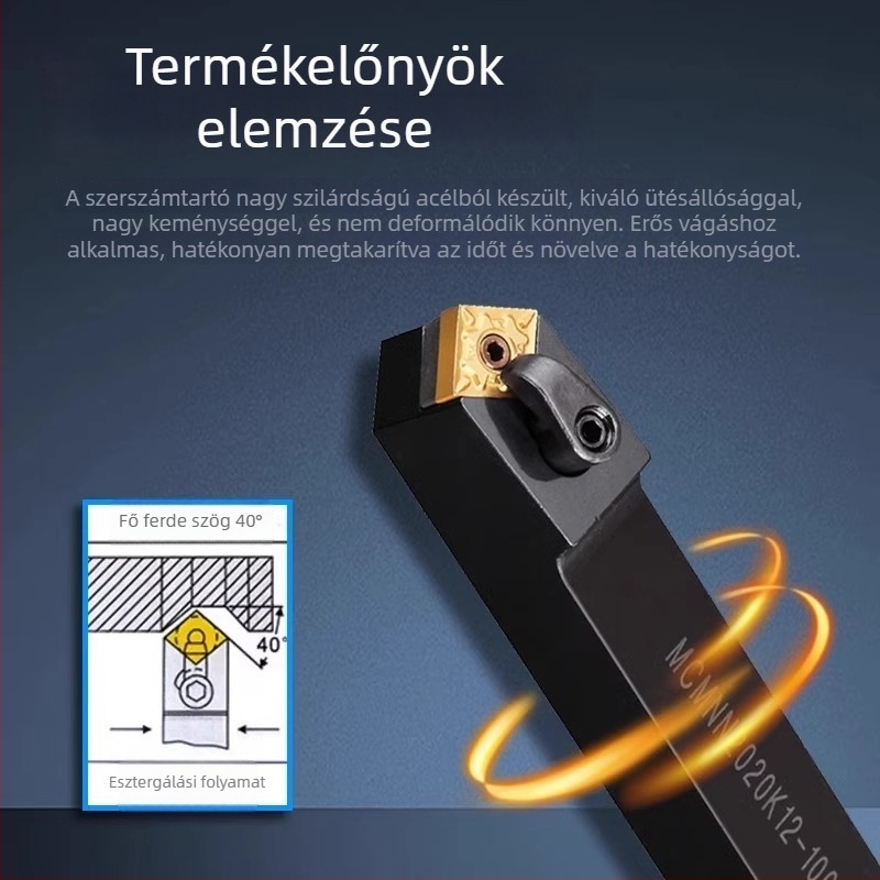 CNC eszterga külső forgácsoló szerszám, szár MCMNN2020K12-100, 40° gyémánt bevágó él