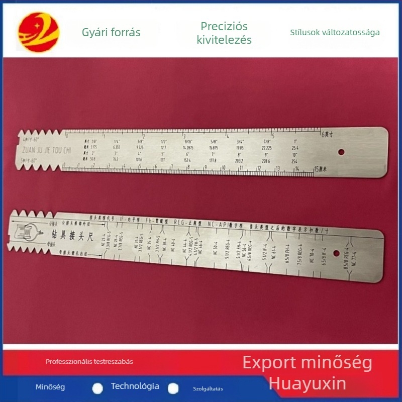 Nemesacél mérővonalzó a NC/REG/IF típusú összekötő elemek gyors észleléséhez olajfúrási eszközökön