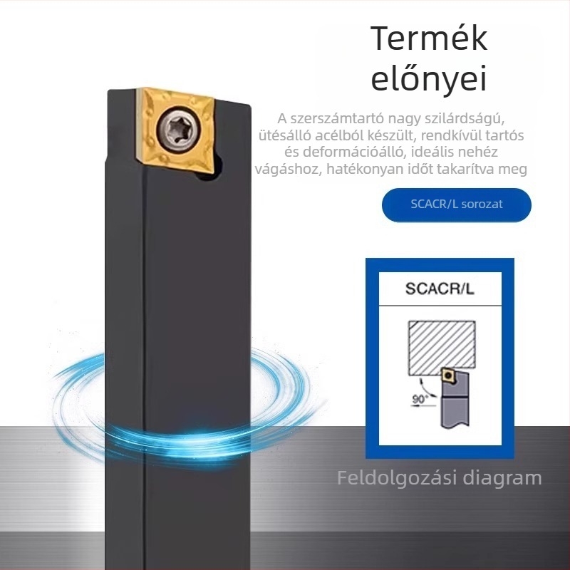 CNC hengeres esztergáló szerszámrúda, 90° gyémánt rögzítő, kinyúló szerszám-támasz SCACL SCACR1212H09