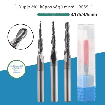 HOZLY Kétélű kúpos gömbfejes maró, HRC55 wolfrám acél, relieft gravírozó CNC szerszám faiparhoz