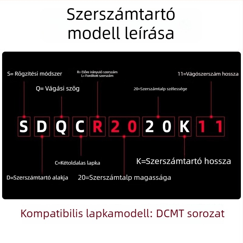 CNC-eszterga szerszárrúd külső maráshoz, 107,5° gyémántcsúcsú vágóél SDQCR2020/2525k11