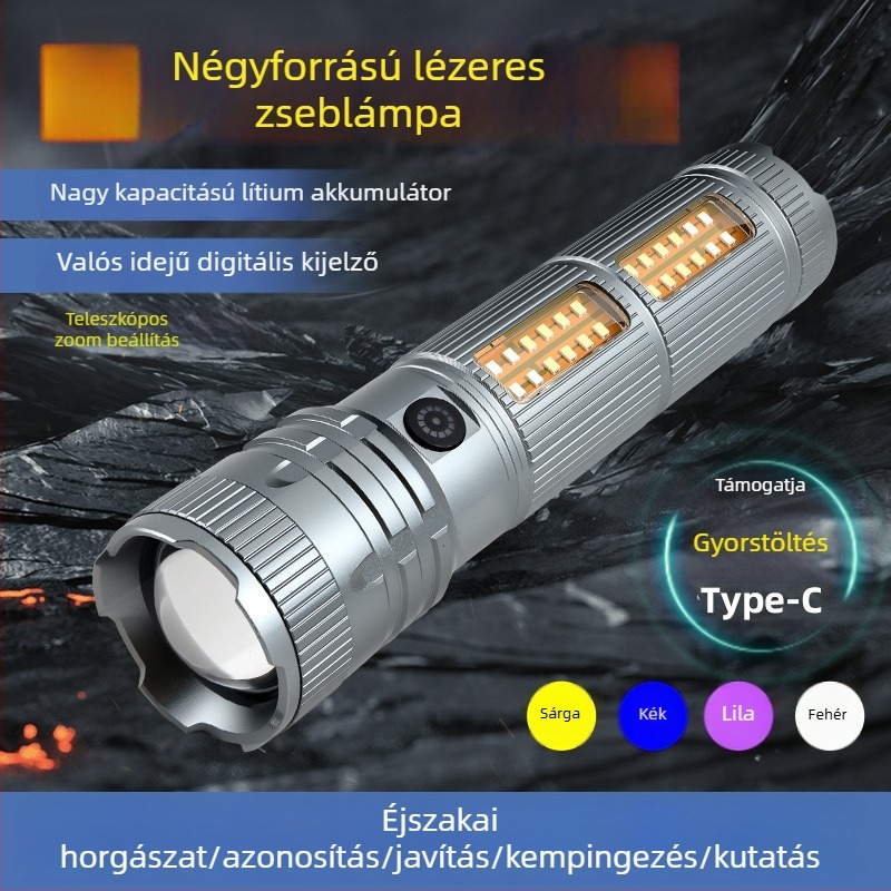 Gale LED kültéri vészhelyzeti járőrzseblámpa, ultrahosszú üzemidő, nagy kapacitás, újratölthető lézeres erős fény