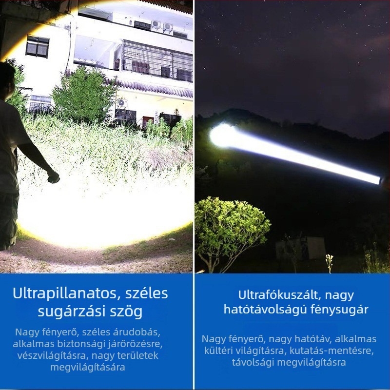 YEBU fehér lézeres LED elemlámpa, erős fénnyel, hosszú hatótávolsággal, újratölthető, hordozható kültéri LED lámpa.