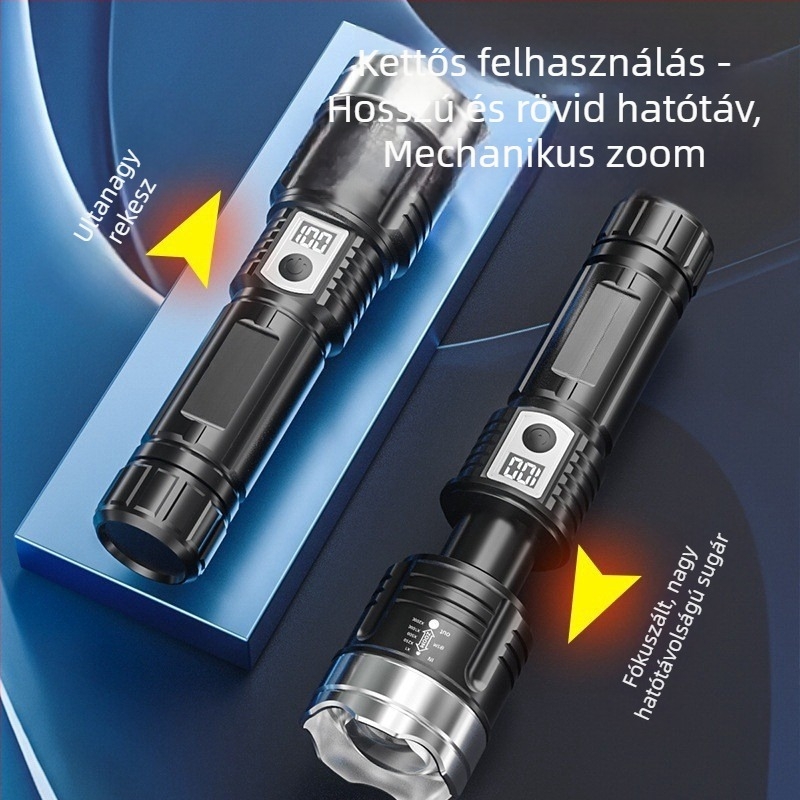 YEBU fehér lézeres LED elemlámpa, erős fénnyel, hosszú hatótávolsággal, újratölthető, hordozható kültéri LED lámpa.