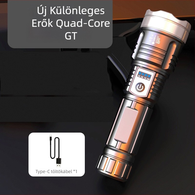 YEBU fehér lézeres LED elemlámpa, erős fénnyel, hosszú hatótávolsággal, újratölthető, hordozható kültéri LED lámpa.