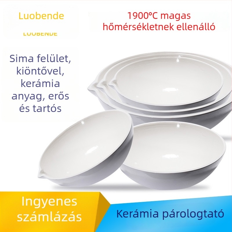 Laboratóriumi kerámia tégely, vastag falú, magas hőmérsékletnek ellenálló, sav- és lúgálló, fedéllel, fehér, ívelt formájú, teljes specifikáció
