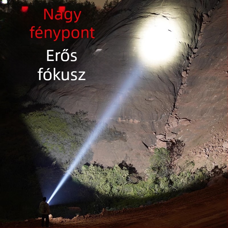 Tölthető kézi keresőlámpa, rendkívül fényes, hosszú hatótávolság, nagy teljesítmény, nagy kapacitású akkumulátor, kültéri használatra.