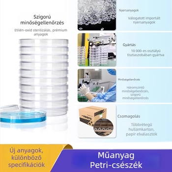 Egyszer használatos műanyag Petri tál, 60 mm átmérő, epoxival sterilizált, kör alakú, 500 darabos csomagban