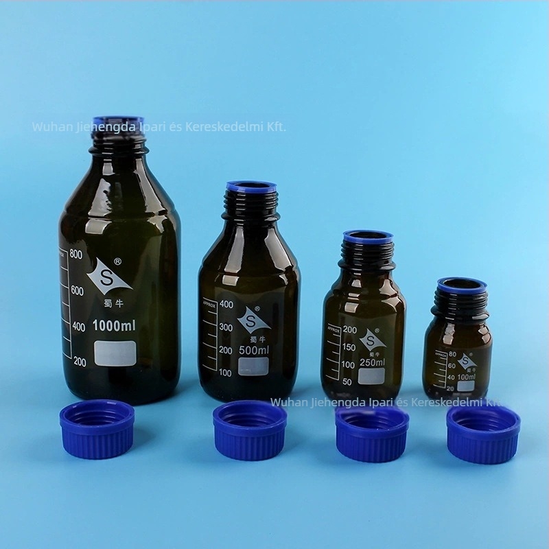ShuNiu neutrál anyagú reagálóüveg kék kupakkal, menetnyakú, 250 ml / 500 ml / 1000 ml