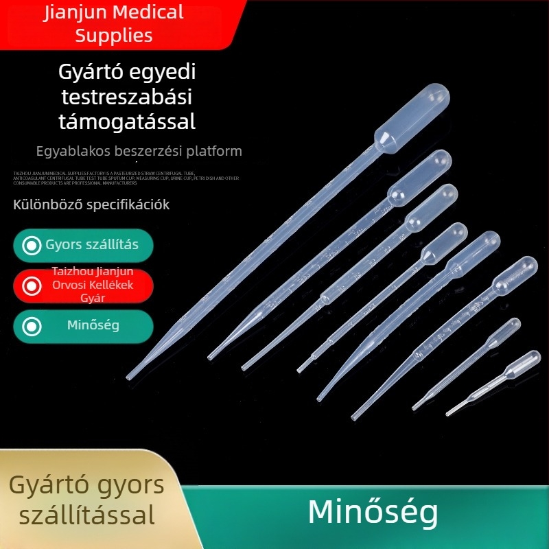 Műanyag Pasteur-pipetta skálázással, egyszer használatos, 1 ml, 2 ml, 3 ml, 5 ml – 100 darab/csomag